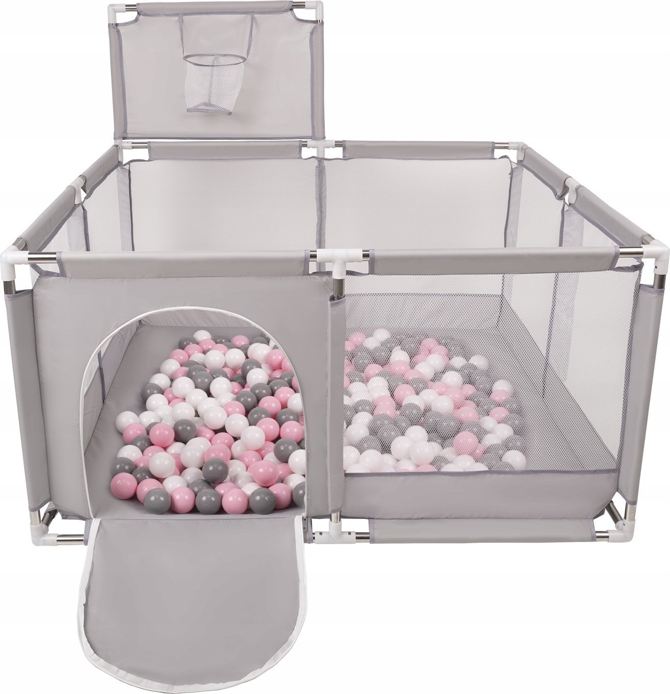 Selonis Selonis Boisko KK-100X z piłeczkami 6cm szary: biały-szary-pudrowy róż 125x125x105/400piłek Zabawka kojec