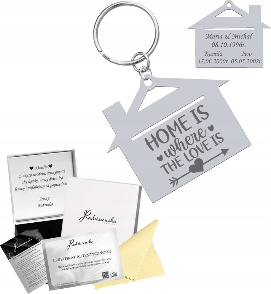 Radziszewska Jewellery Brelok Dom do kluczy Data Ślubu Narodziny Dziecka Imię GRAWER GRATIS