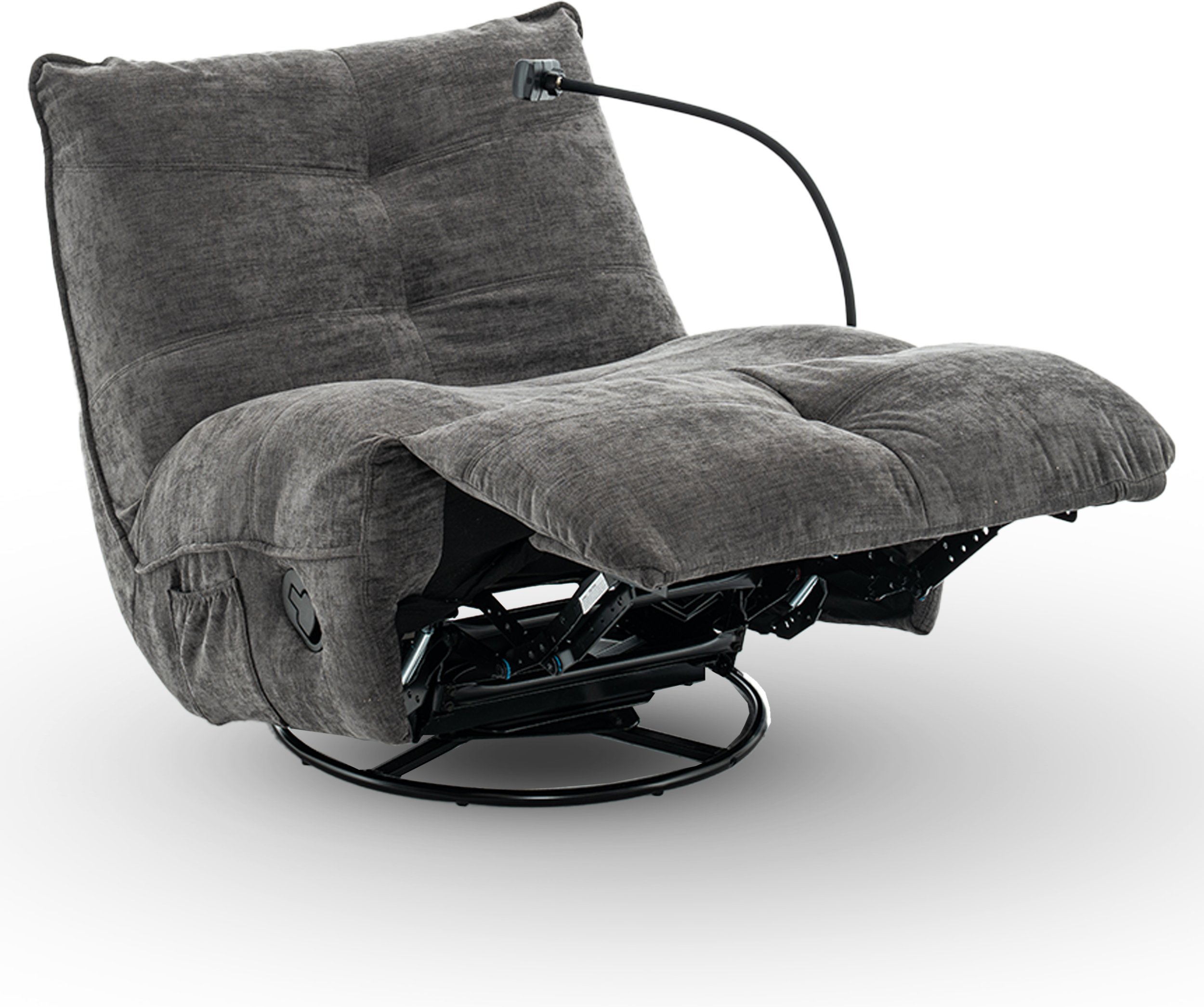 Fotel wypoczynkowy obrotowy COSMO c. szary rozkładany leżanka szenil