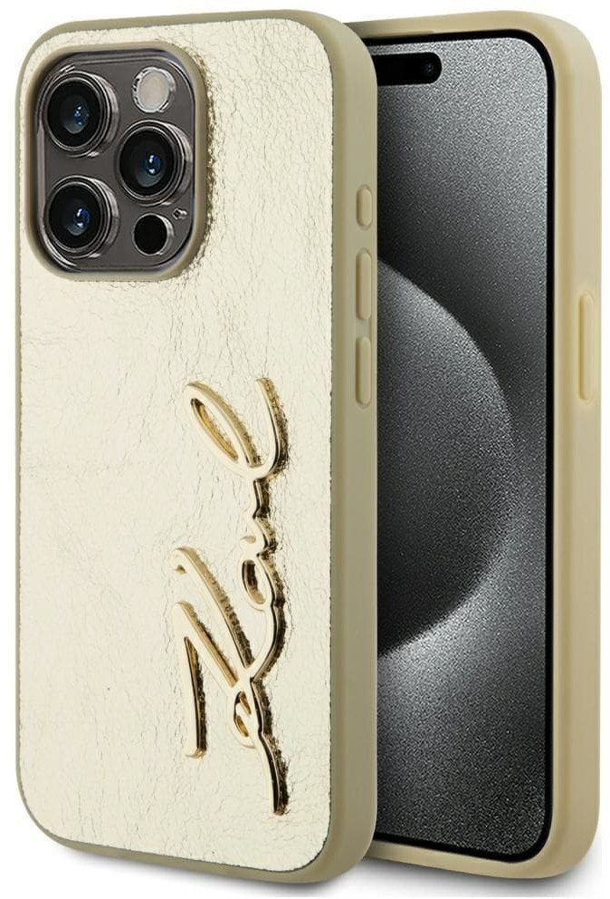 Etui Karl Lagerfeld Wrinkled Metal Signature do iPhone 15 Pro złoty