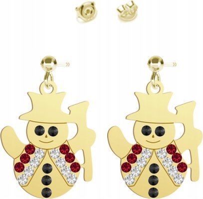 Radziszewska Jewellery Świąteczne Złote Kolczyki z Bałwankiem 925 Prezent ŻYCZENIA GRATIS