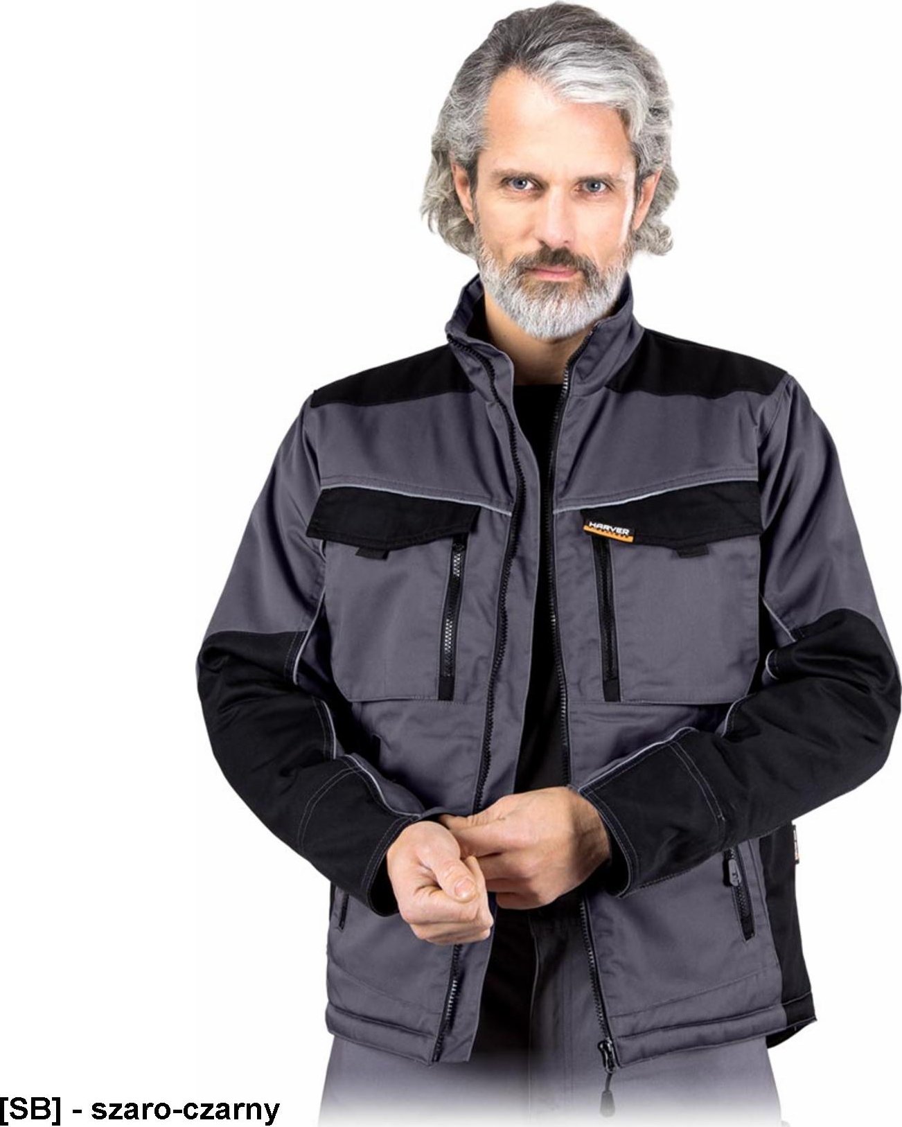 R.E.I.S. HARVERWIN-J - kurtka ochronna ocieplana polarem HARVER, stójka, 8 kieszeni, odblaski, 80% poliester 20% bawełna 240 g/m2 , polarowa podszewka