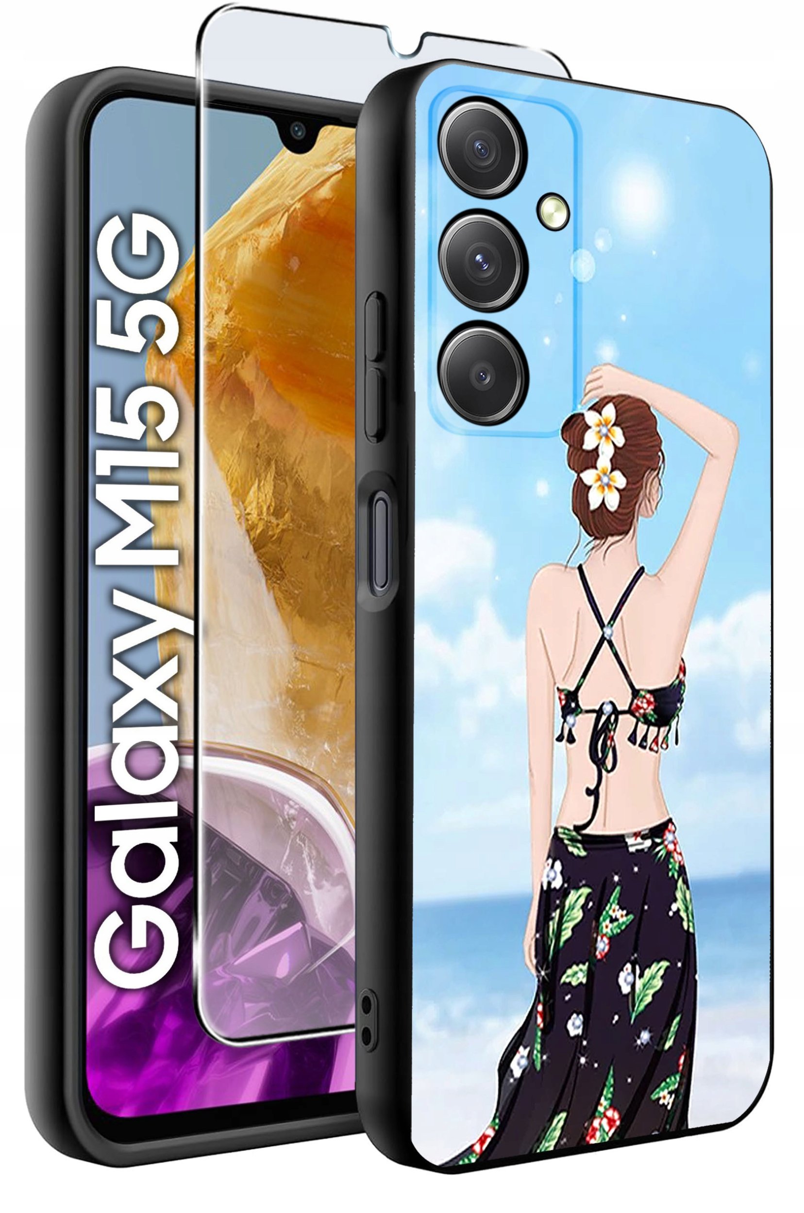 ETUI do Samsung M15 5G WZORY | SILIKONOWE MATT CASE + SZKŁO HARTOWANE 9H