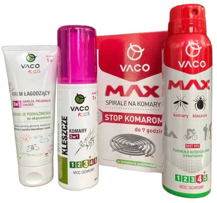 Zestaw na Komary i Kleszcze na grilla i biwaki Spray, Płyn, Krem, Spirale VACO GRILL
