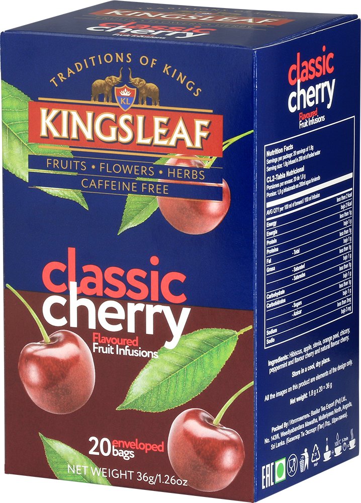 Kingsleaf CLASSIC CHERRY herbata owocowa WIŚNIA MIĘTA PIEPRZOWA bez kofeiny - 20 x 1,8 g