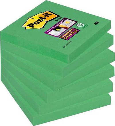 Staples POST-IT Bloczek SUPER STICKY 654-6SS-AW, szparagowa zieleń, 76x76mm, 90 kartek, 6 sztuk