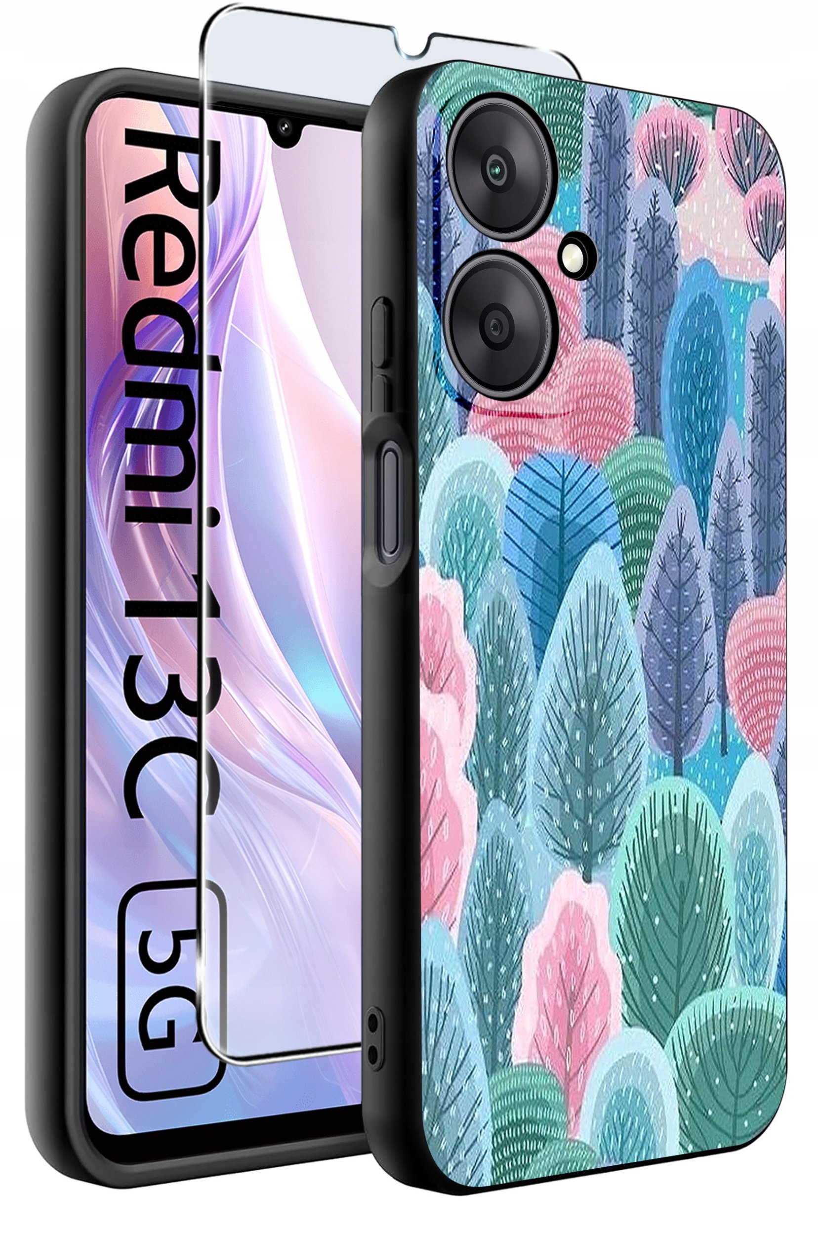 ETUI do Xiaomi Redmi 13C 5G WZORY |SILIKONOWE MATT CASE +SZKŁO HARTOWANE 9H
