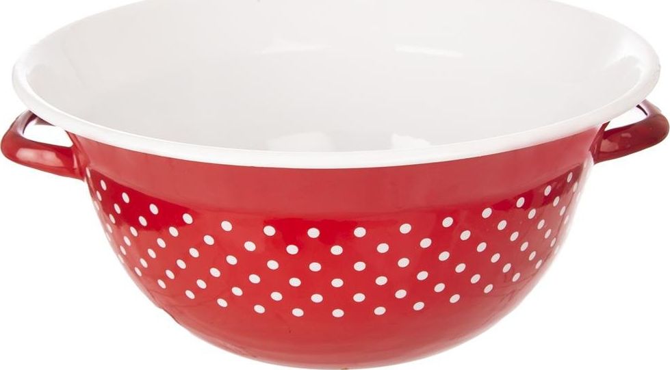 Orion Miska emaliowana retro CZERWONA W GROCHY 34 cm