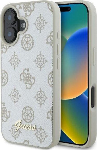 Guess GUHMP16SPGPYSH iPhone 16 6.1" biały/white hardcase Peony Script Logo MagSafe