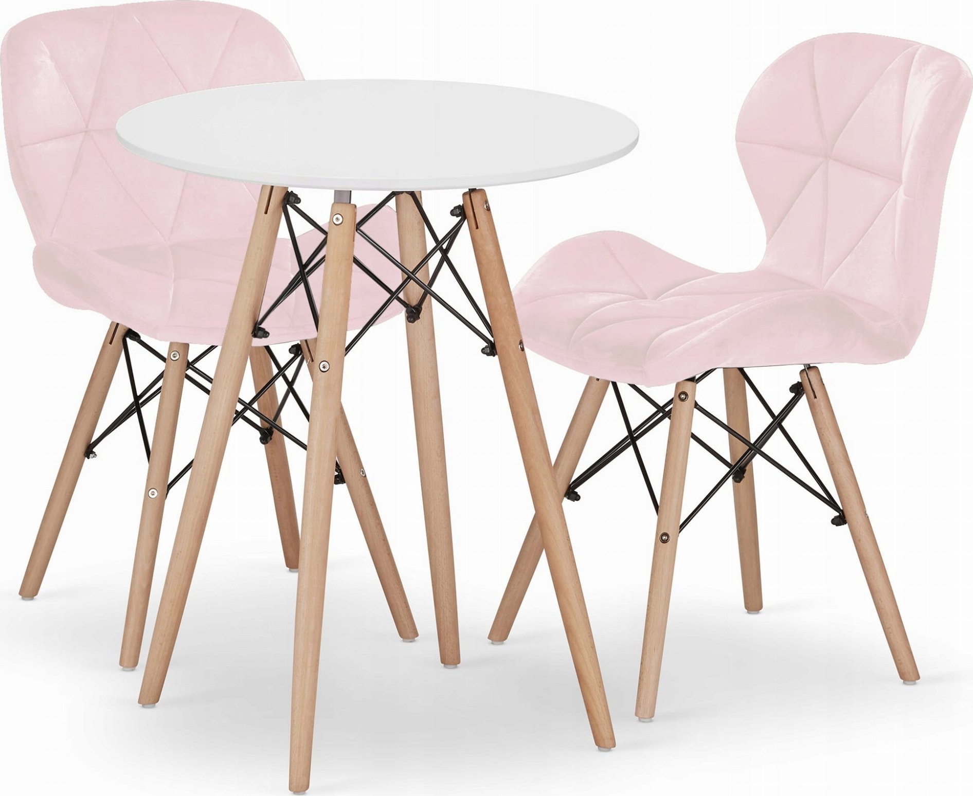 Leobert Zestaw stół okrągły TODI 60cm biały + 2 krzesła LAGO różowe