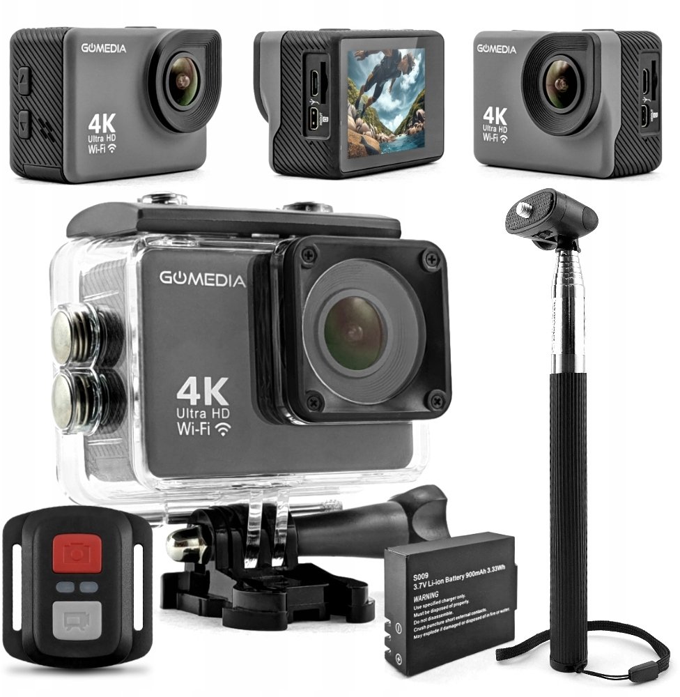 Kamera Sportowa 4K UHD 30FPS Akcesoria WiFi Pilot Kij Bateria Wodoodporna