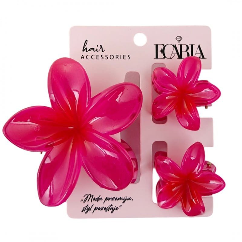 Zestaw spinek do włosów klamer 3w1, kwiat XL + 2 szt. mini spinek fuksja SP389