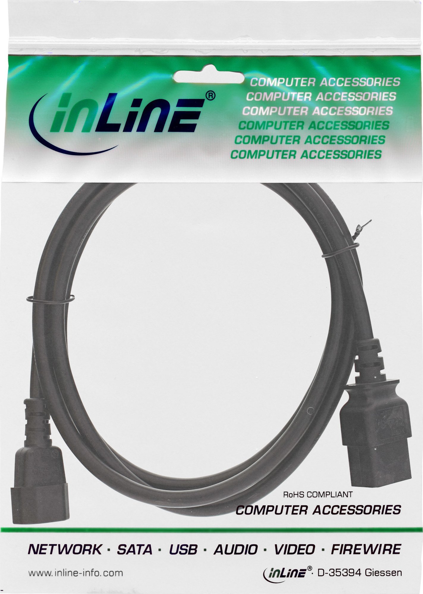 Kabel zasilający InLine INLINE Netz Adapterkabel IEC-60320 C14 zu C19 3x 1,5mm2 max. 10A schwarz 2m