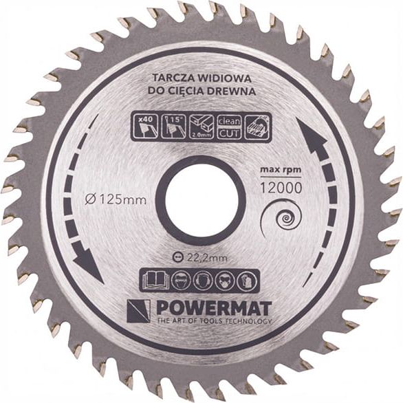 Powermat Tarcza widiowa do drewna Powermat (125 mm, 22 mm, 40 zęby)