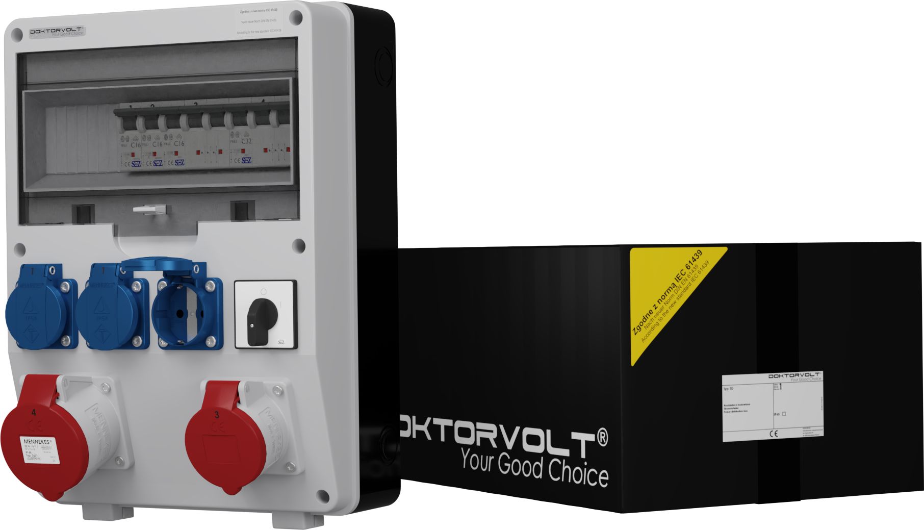 Doktorvolt Rozdzielnica budowlana z łącznikiem TD-S 32A 16A 3x230V Schuko Doktorvolt 0281