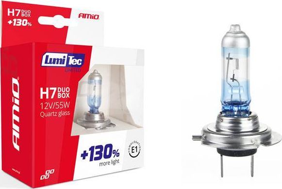 AMiO Zestaw żarówek halogenowych H7 12V 55W LumiTec LIMITED +130% DUO BOX