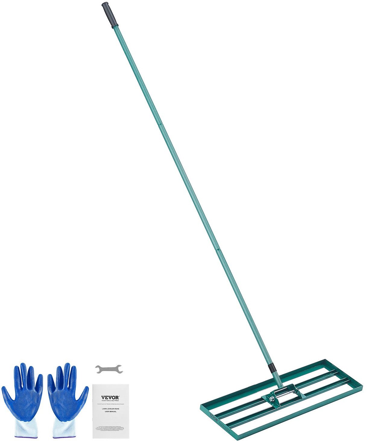 Grabie do wyrównywania trawnika 76x25 cm stalowe z długim trzonkiem ogród