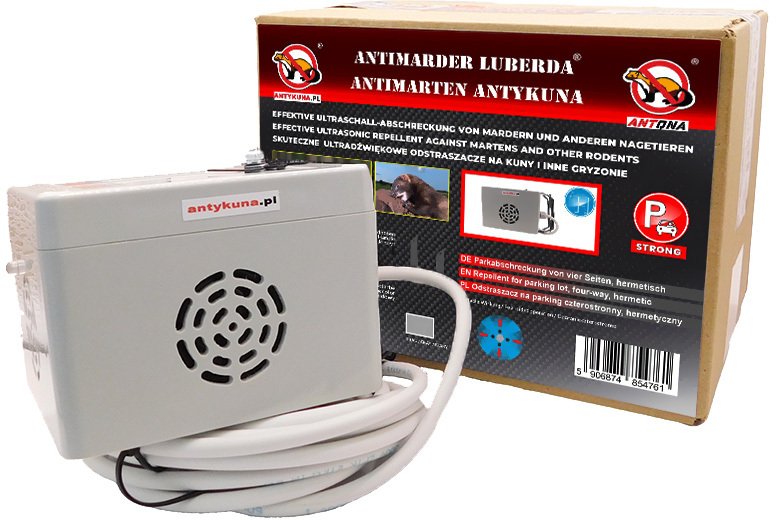 Antykuna.pl Odstraszacz STRONG Hermetyczny, na parking, ścianę, dom, działa w 4 kierunkach, na uchwycie, Zasilanie 230V
