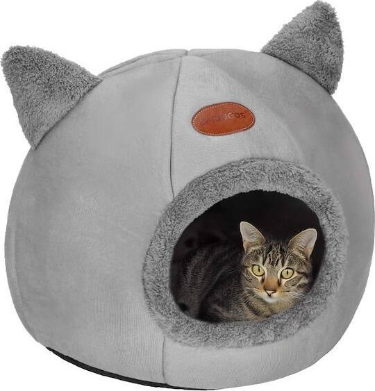 Springos Legowisko dla kota z poduszką 37x31x36 cm domek dla kota, posłanie szare UNIWERSALNY