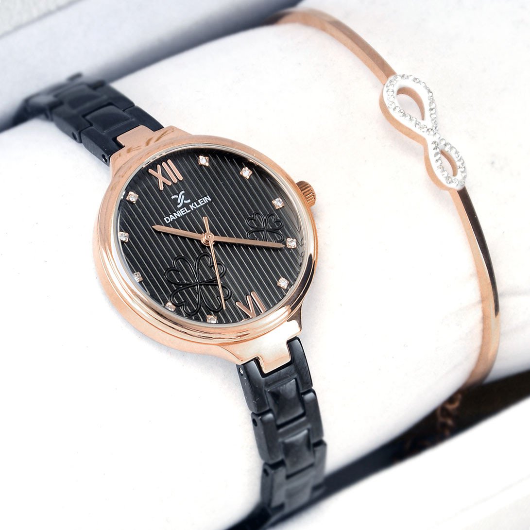 Zestaw zegarek damski Daniel Klein 11957 - czarny + bransoletka