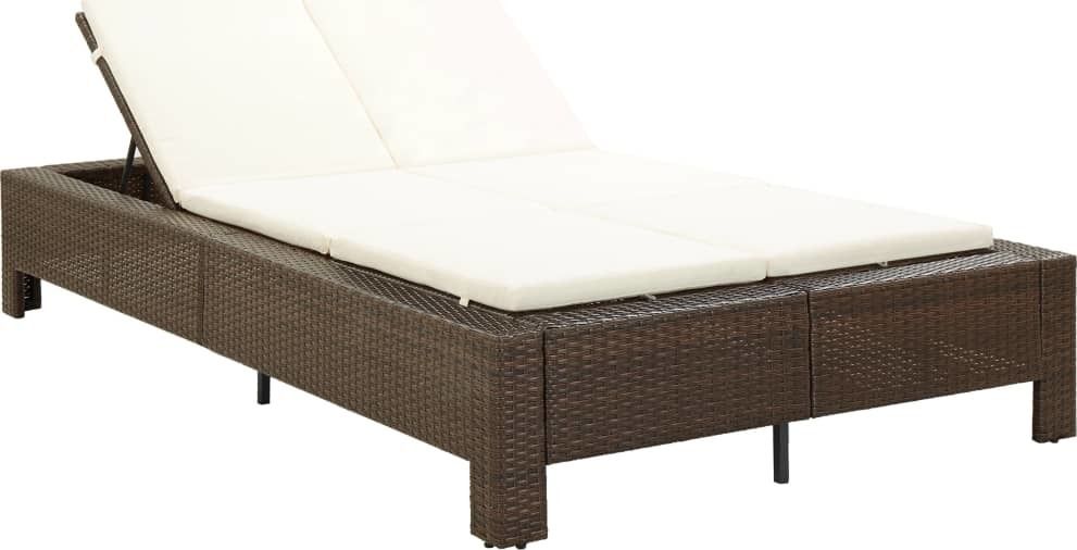 vidaXL 2-osobowy leżak z poduszką, brązowy, polirattanowy (46239)