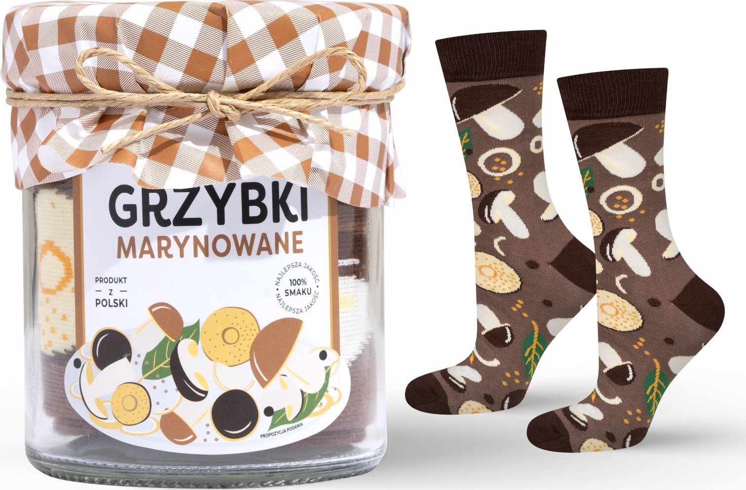 Soxo Skarpetki męskie SOXO grzybki marynowane w słoiku z serwetką 4045