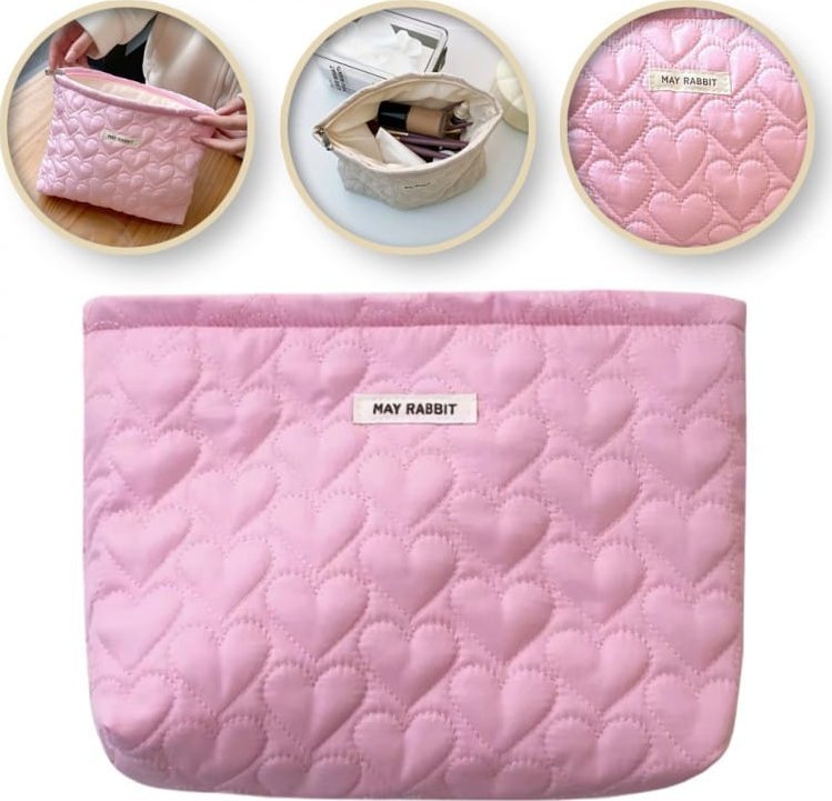 eCarla Kosmetyczka jednokomorowa pikowana serca 25 x 5 x18 cm KS120R