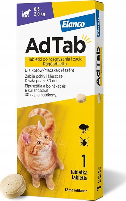 Elanco AdTab Cat Tabletka na pchły i kleszcze dla kota 0,5 - 2 kg 12 mg 1 tabl.