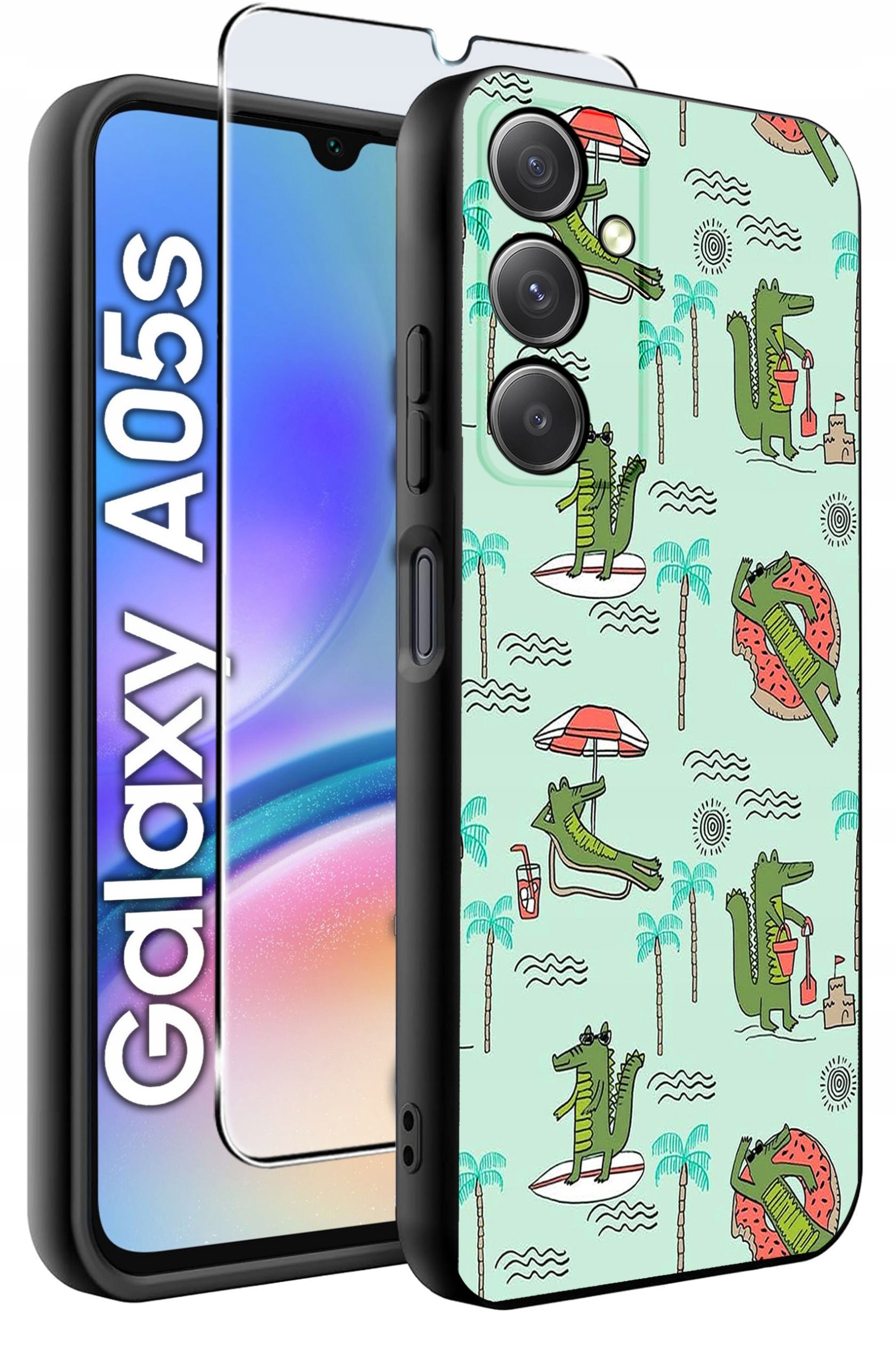ETUI do Samsung A05s WZORY | SILIKONOWE MATT CASE + SZKŁO 9H
