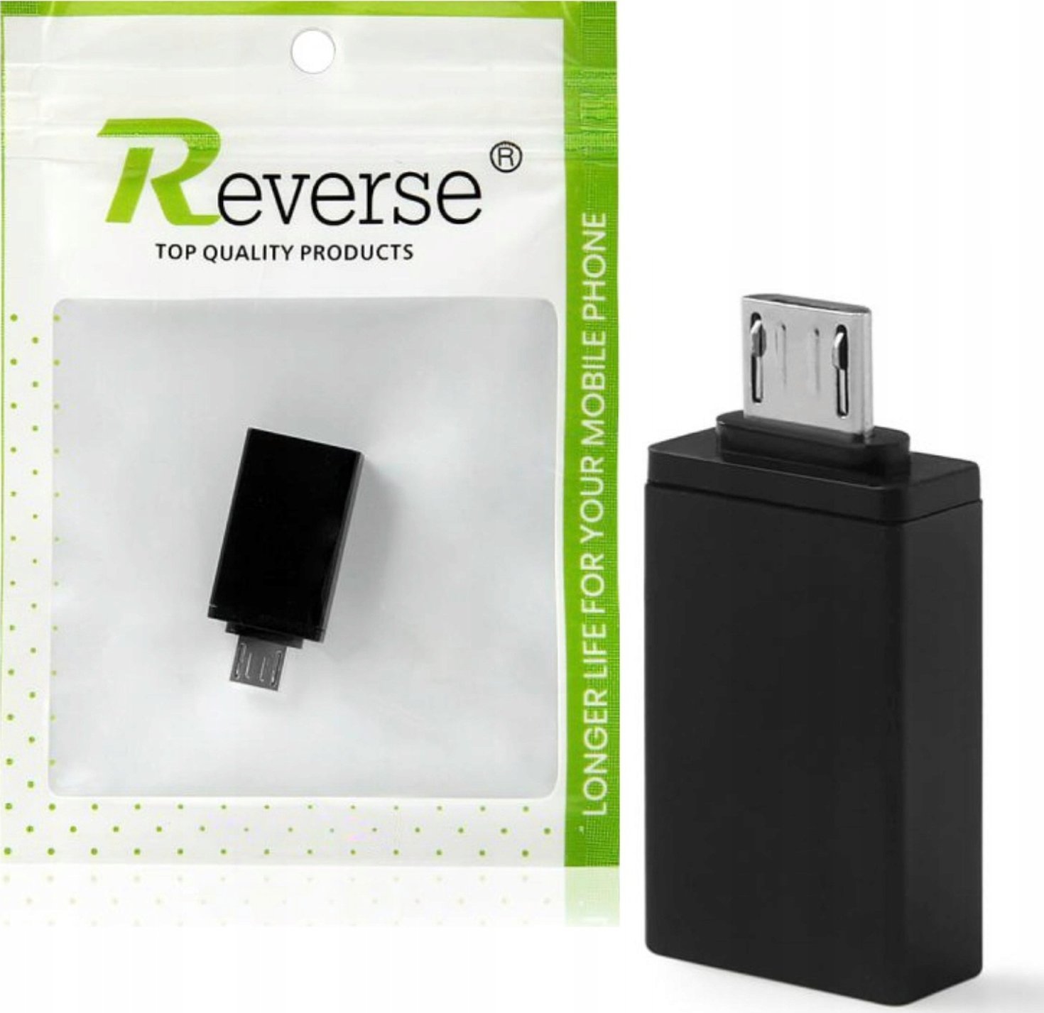Revers Adapter Przejściówka Złącze USB-A do Micro USB Czarny Transmisja Danych