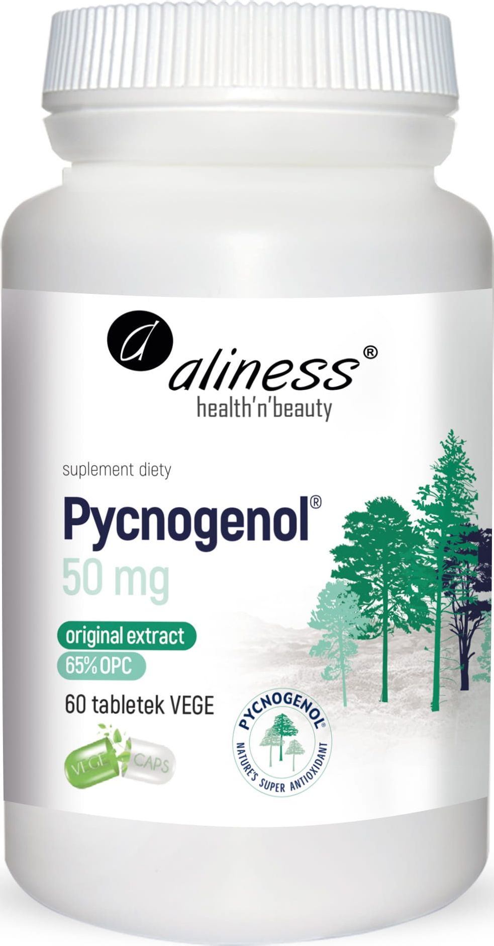 Aliness ALINESS Pycnogenol Extract 65% 50mg 60 Tabletek wegetariańskich