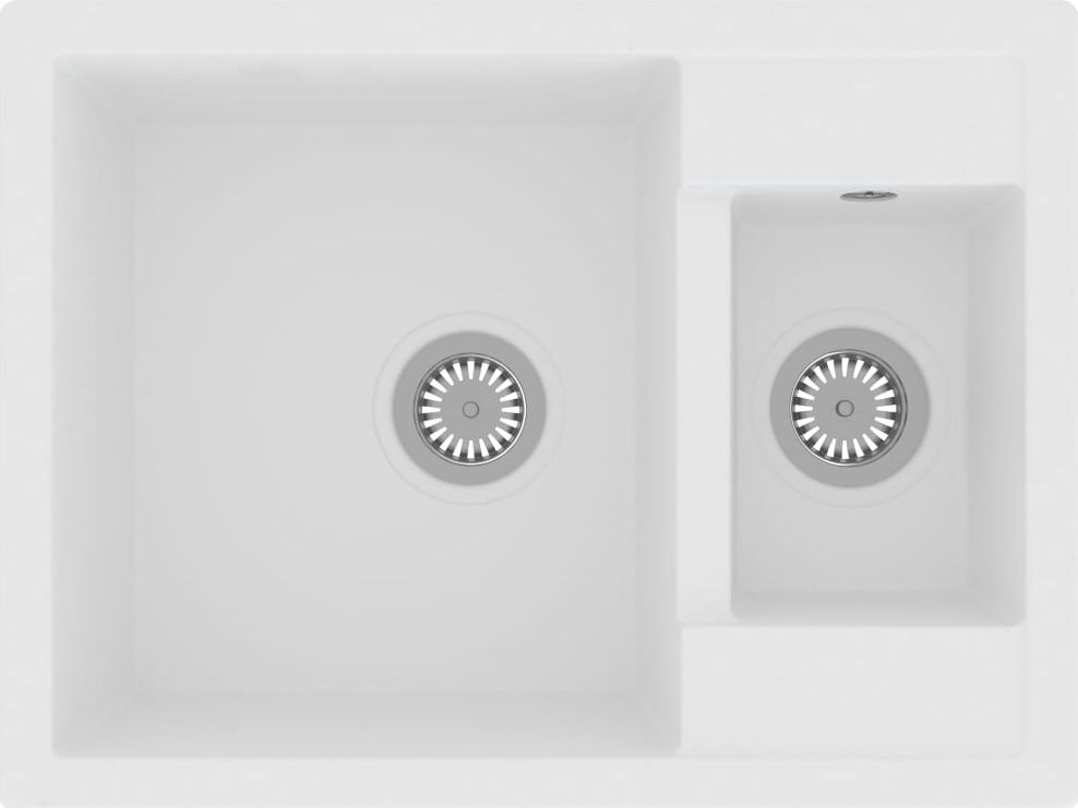 Zlewozmywak vidaXL kuchenny z otworem przelewowym, 2 komory, biały, granitowy