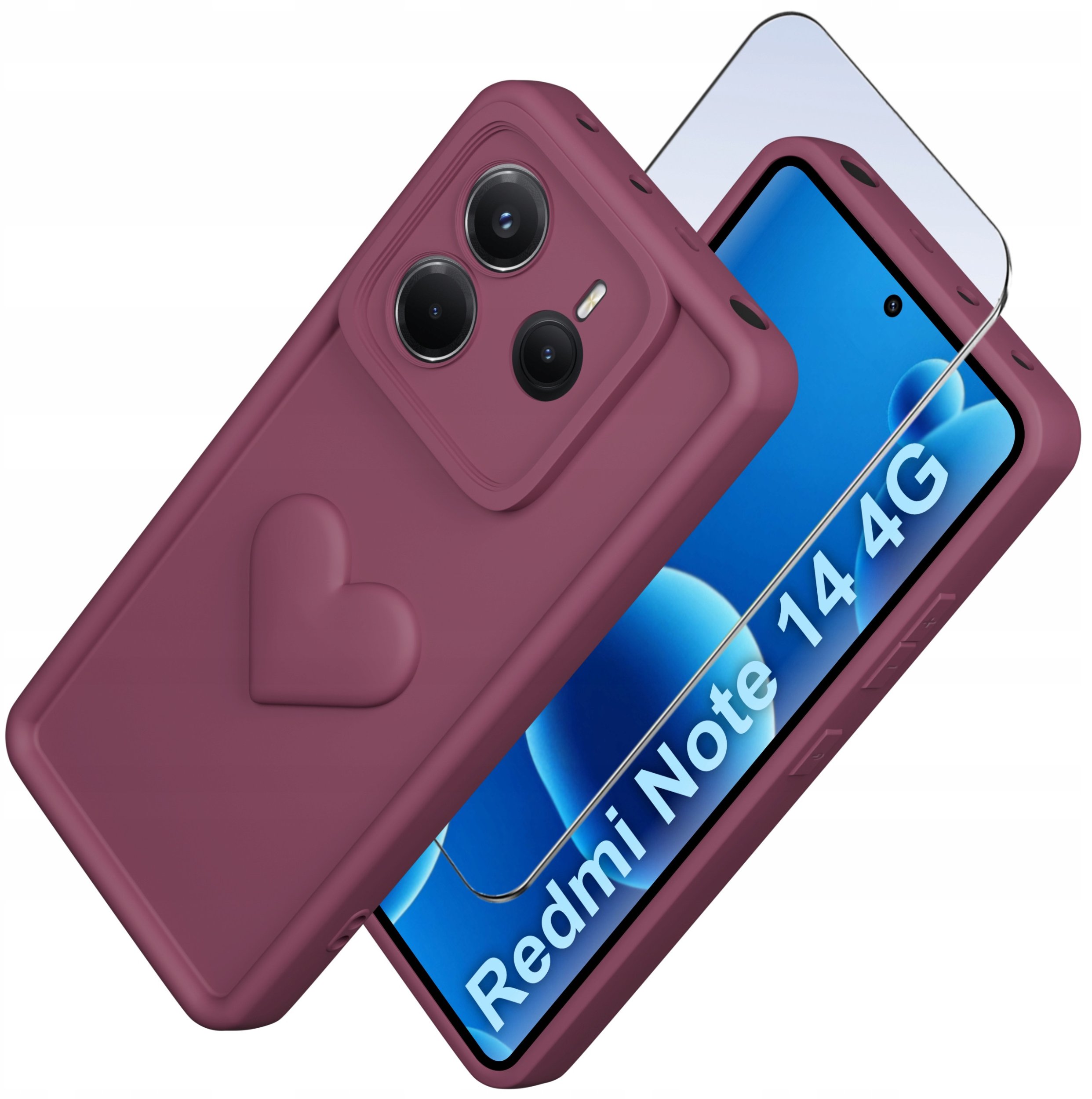Etui do Xiaomi Redmi Note 14 5G silikonowe MATOWE serce + Szkło 9H