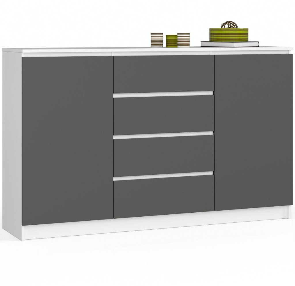 Fabryka Mebli Akord Komoda K 160 cm 2 drzwi 4 szuflady - biała-grafit szary