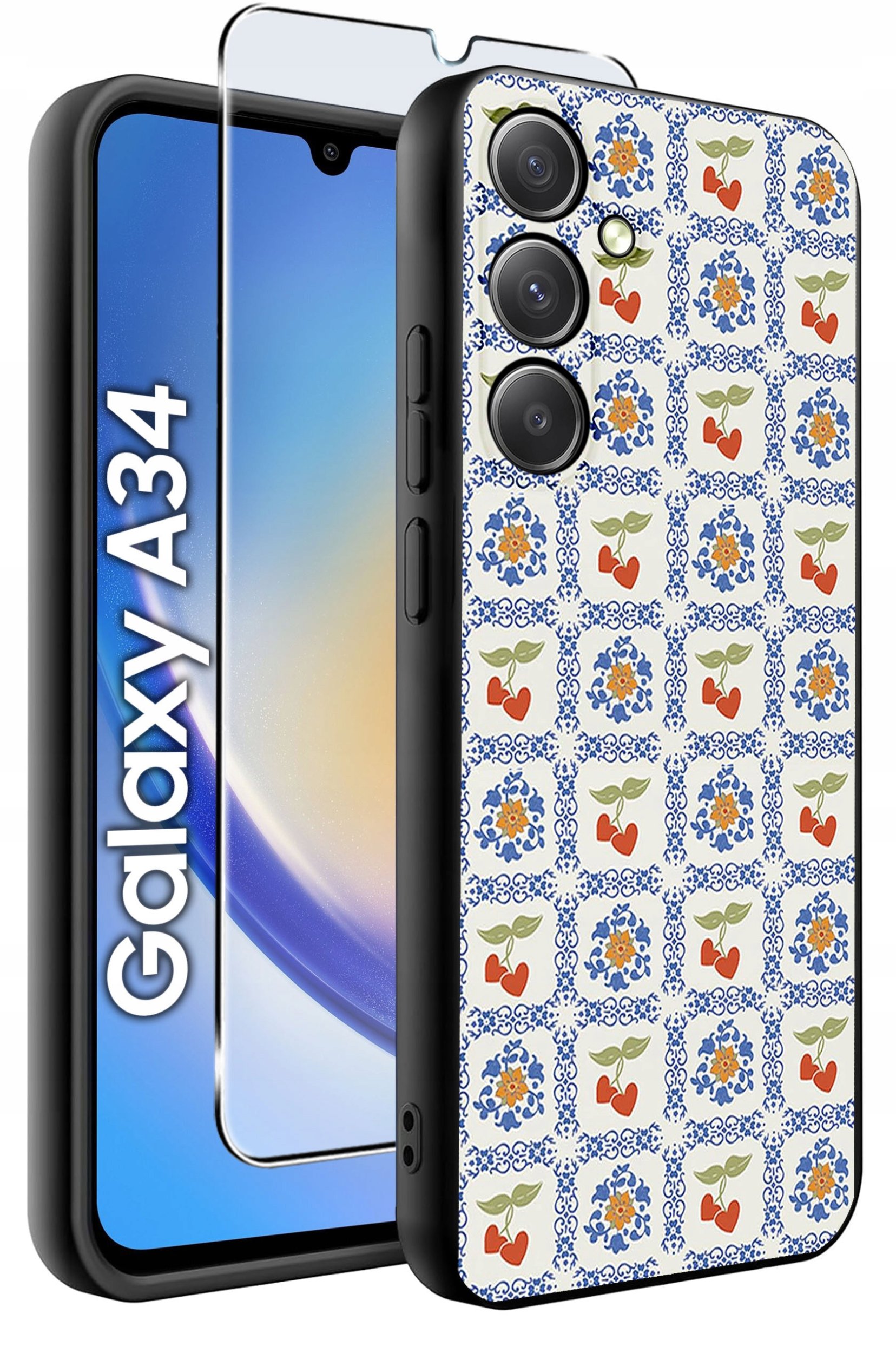 ETUI do Samsung A34 5G WZORY | SILIKONOWE MATT CASE + SZKŁO 9H