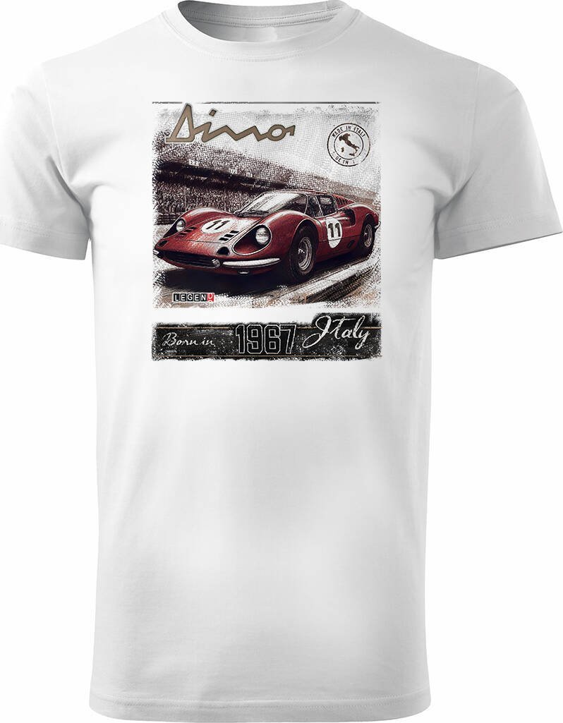 Topslang Koszulka z samochodem Ferrari Dino F1 Le Mans kolekcjonerska męska biała REGULAR S