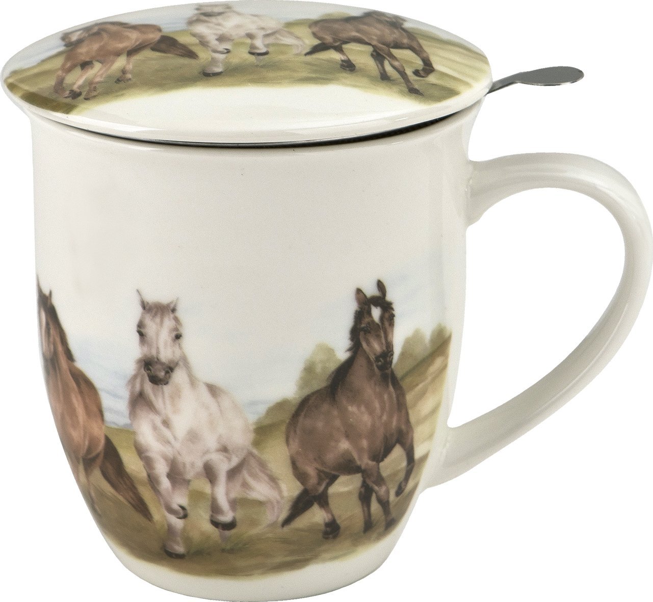 Kubek porcelanowy 400 ml z zaparzaczem KONIE W GALOPIE