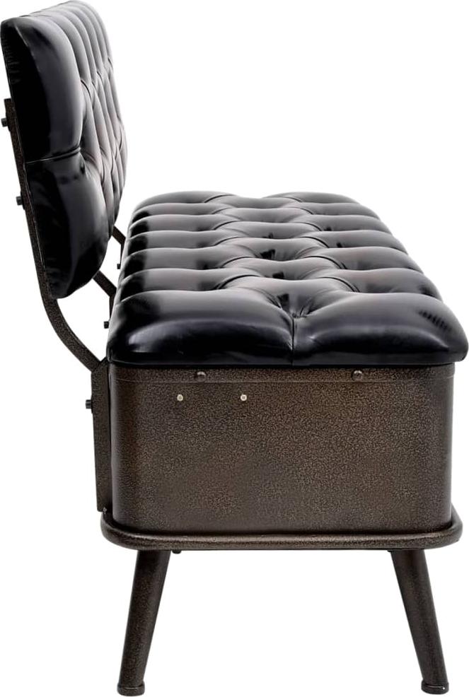 vidaXL Ławka ze schowkiem i oparciem, 110 cm, czarna, sztuczna skóra