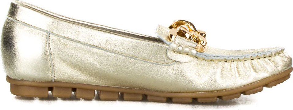 Sempre Mokasyny skórzane ze złotym łańcuchem połyskujące złote Sempre-39