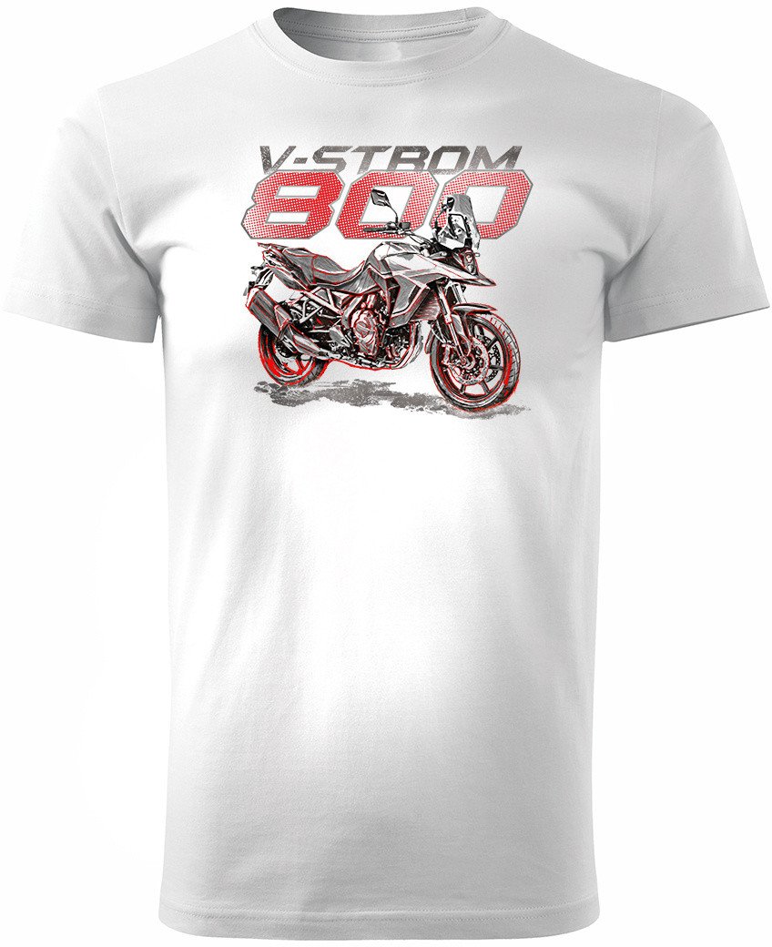 Koszulka z motocyklem na motor Suzuki V-strom Vstrom 800 męska biała REGULAR L