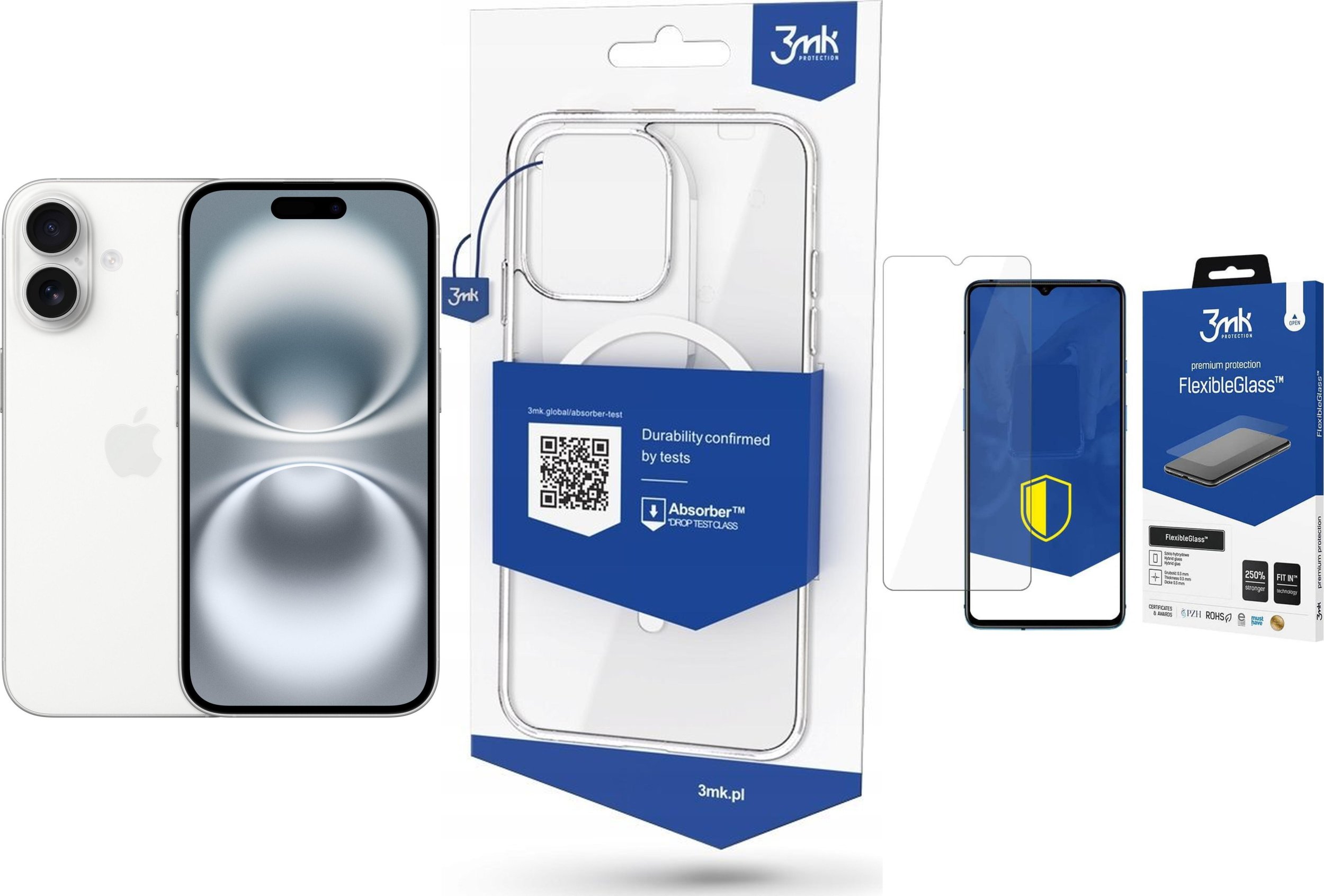 Smartfon Apple iPhone 16 128GB White (MYE93) + FlexibleGlass + Etui MagCase