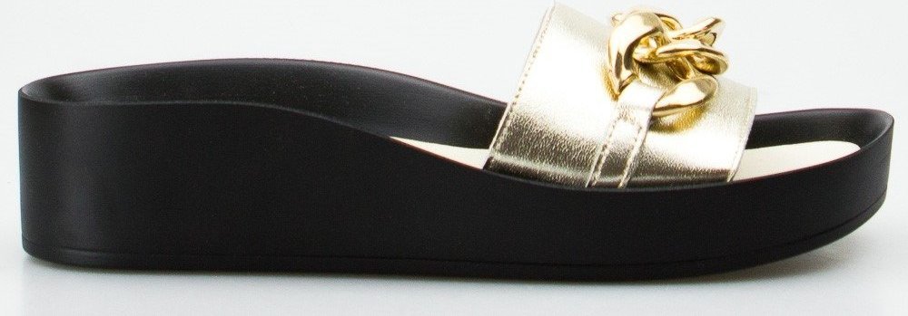 Sempre Klapki skórzane z łańcuchem czarne złote Sempre-39