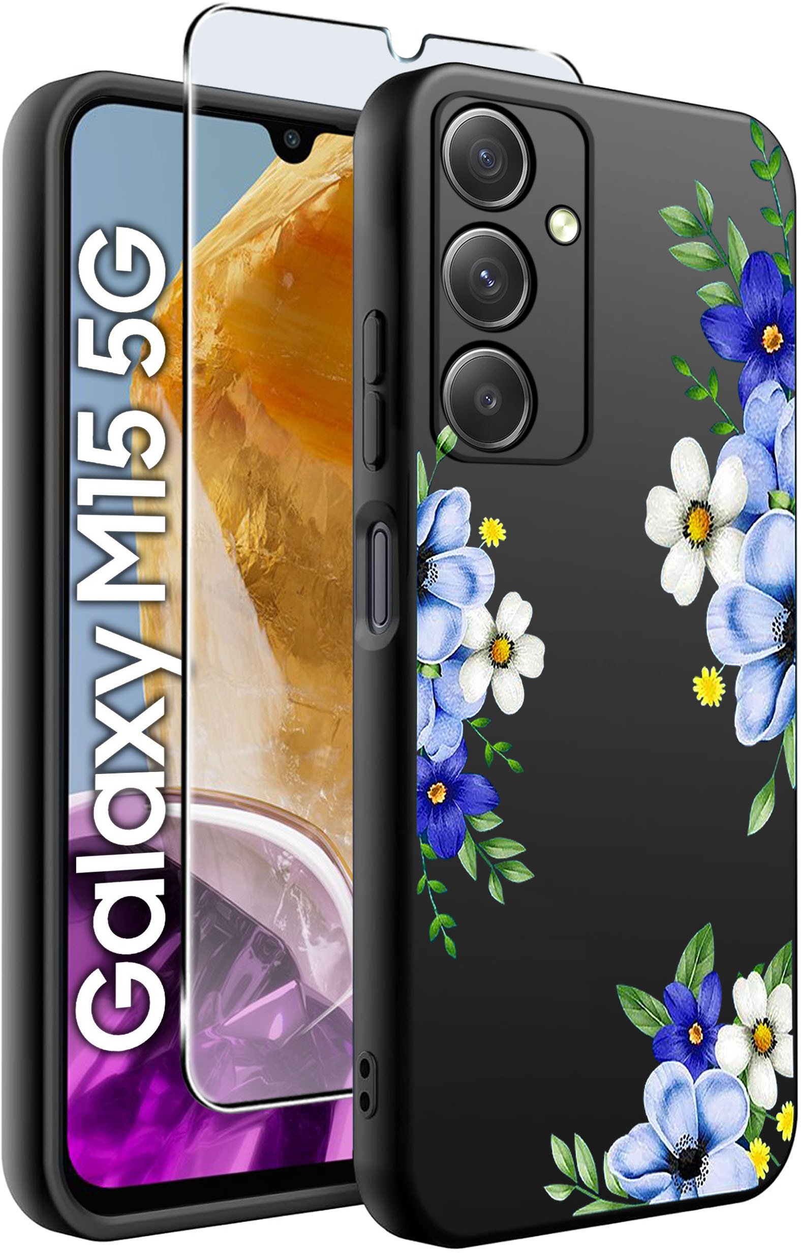 ETUI do Samsung M15 5G WZORY | SILIKONOWE MATT CASE + SZKŁO HARTOWANE 9H