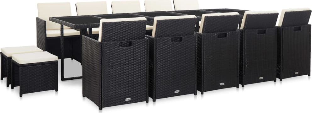 vidaXL 15-cz. zestaw mebli ogrodowych z poduszkami, rattan PE, czarny (46420)