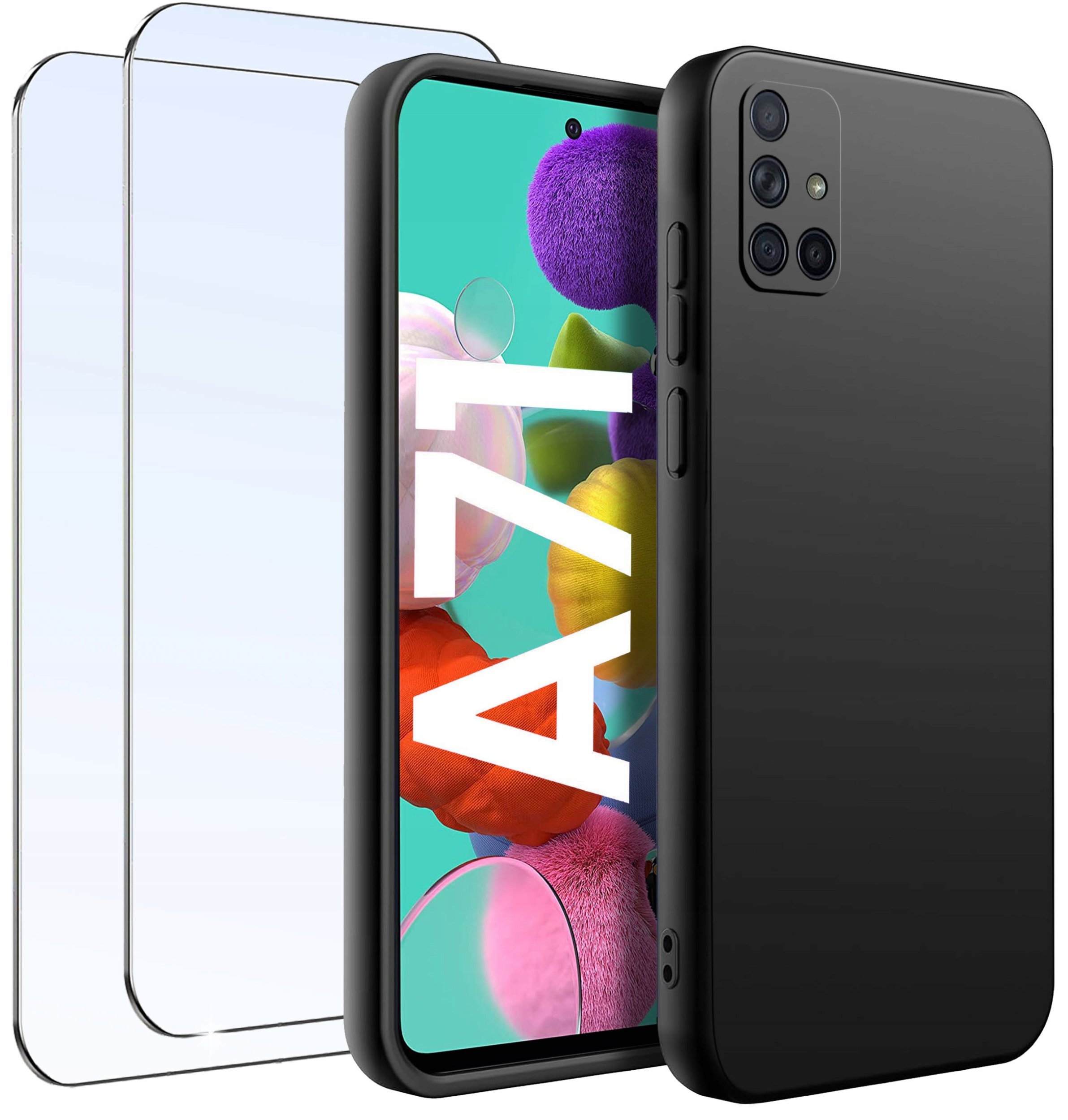 ZESTAW Etui do Samsung A71 Matowe Czarne Silikon + 2 SZTUKI SZKŁO