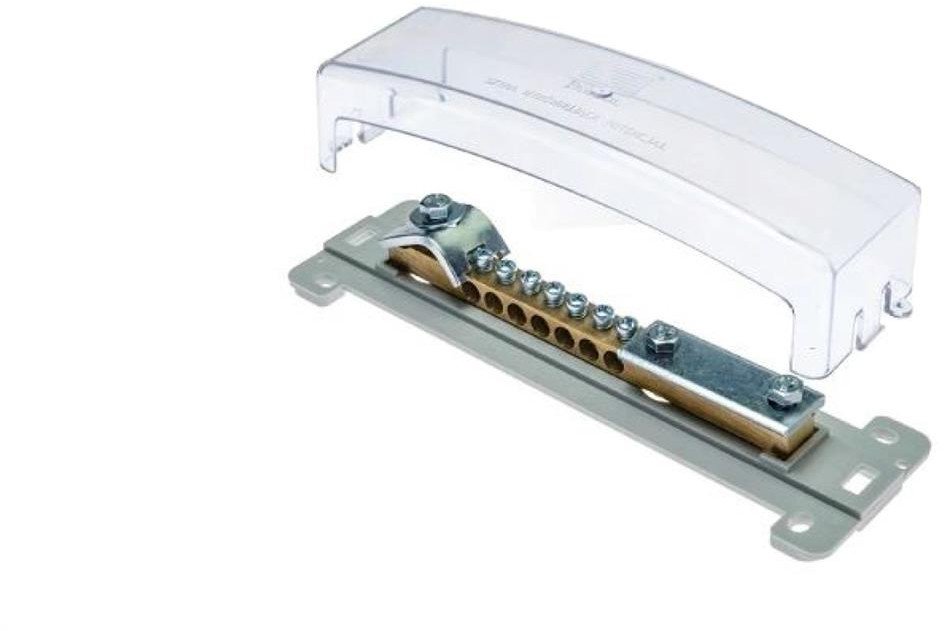 Szyna wyrównująca potencjał 7x16+1x50mm2+ bednarka z przezroczystą pokrywą