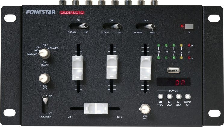 Fonestar Fonestar MIX-3DJ - pulpit mikserski, 3 kanały stereo, 1 mikrofon