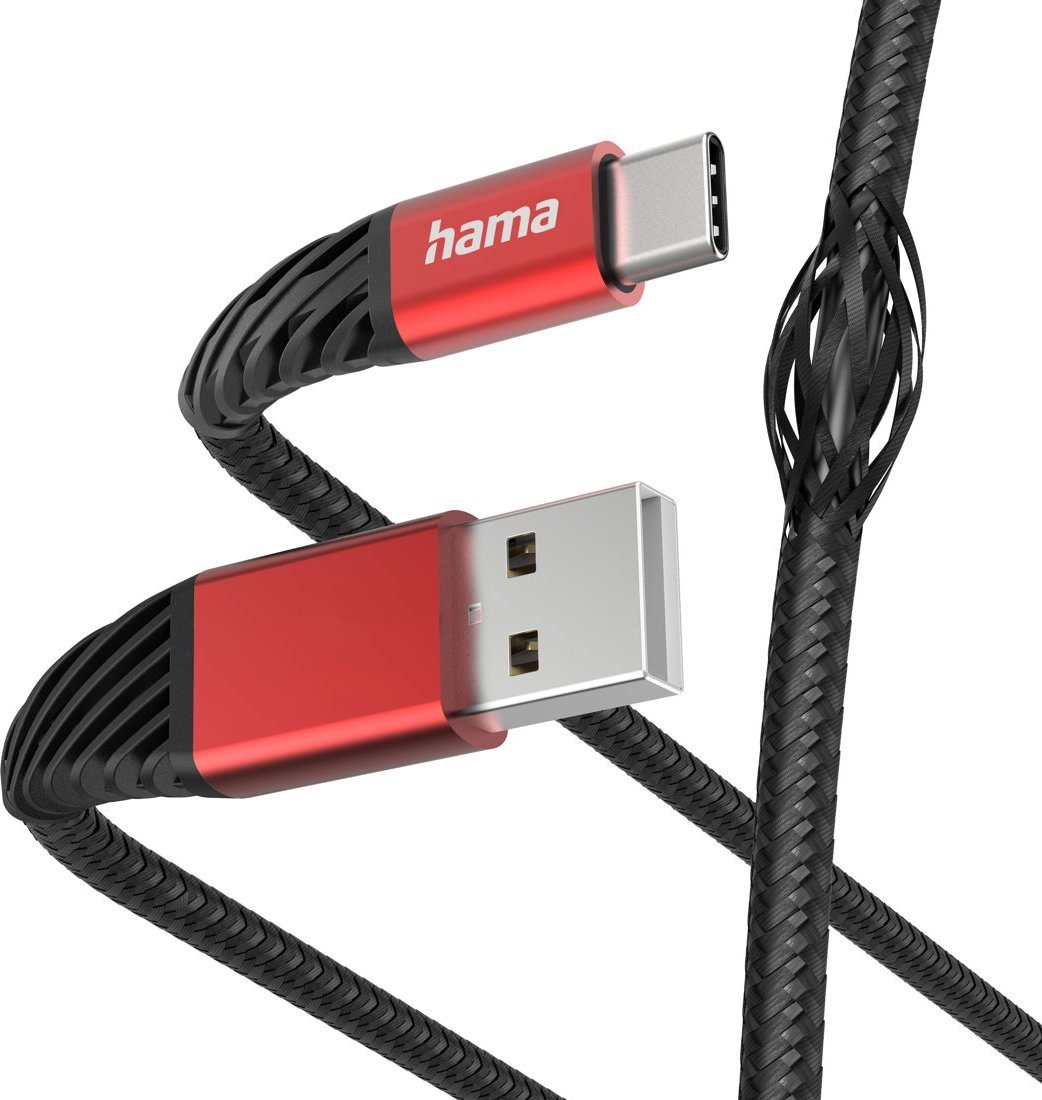 Kabel USB Hama USB-A - USB-C 1.5 m Czarno-czerwony (002015400000)