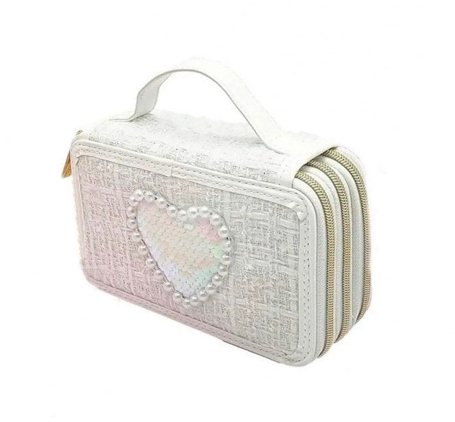 Piórnik tweedowy 3 poziomy biały