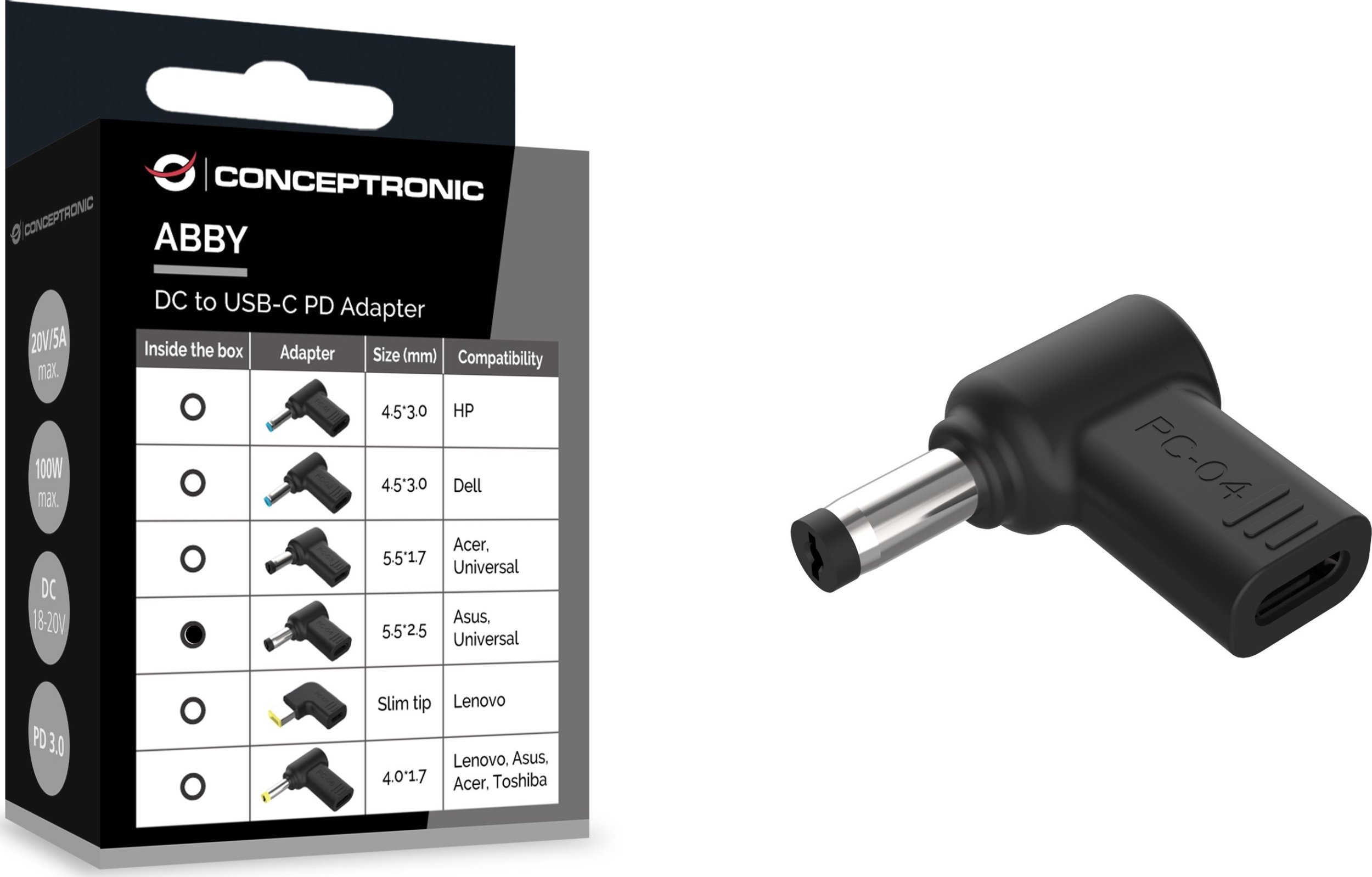 Adapter USB Conceptronic CONCEPTRONIC Adapter USB-C -> DC, Asus 5.5x2.5mm 18-20V sw